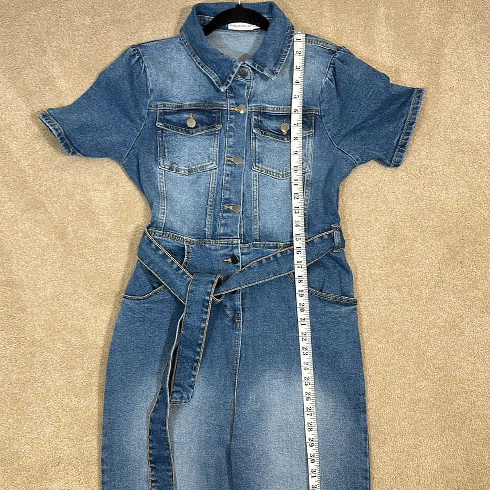 Avec Les Filles Denim Jumpsuit Shortsleeve Blue Cowgirl Cowboy Women Size 30 - Picture 5 of 11
